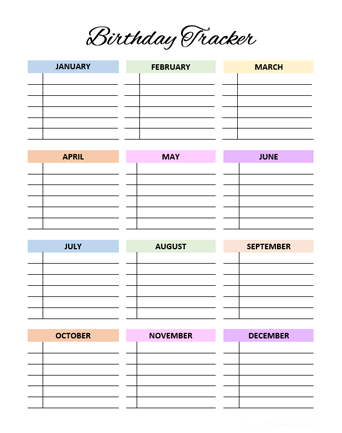 Birthday Calendar - CalendarLabs
