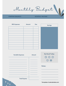 Free Monthly Budget Planner Template