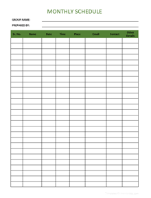 Free Monthly Schedule Template