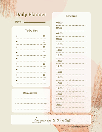 Minimalist Daily Hourly Schedule Planner