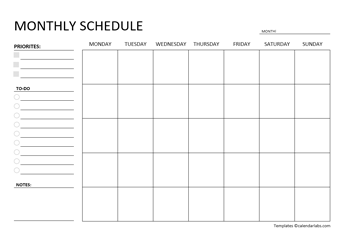 Monthly Schedule Template Printable