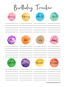 Printable Birthday Calendar