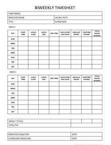 Printable Biweekly Timesheet Template