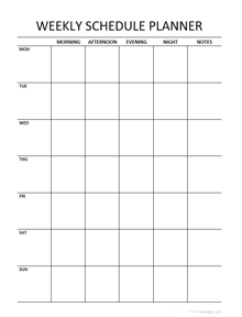 Printable Blank Weekly Schedule Template