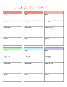 Printable Favorite Meal Planner Template