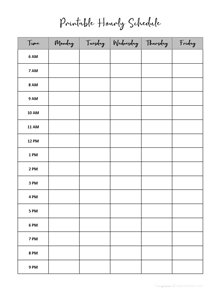 Printable Hourly Schedule Template