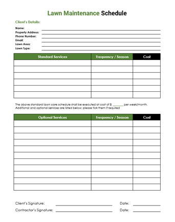 Printable Lawn Maintenance Schedule Template