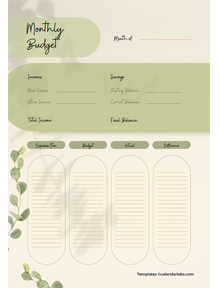 Printable Monthly Budget Planner Template