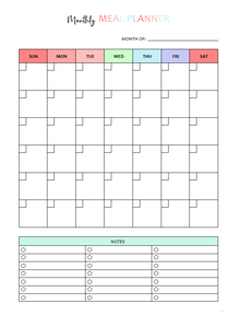 Printable Monthly Meal Planne Template