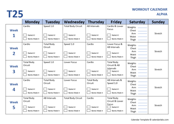 Printable T25 Calendar Alpha