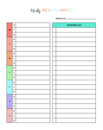 Printable Weekly Meal Planner Template