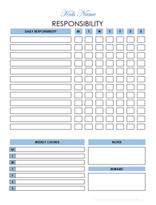 Responsibility Chore Chart For Kindergartners