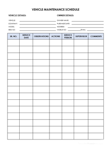 Vehicle Maintenance Schedule Template