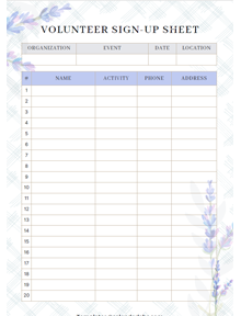 Volunteers Sign Up Sheet Template