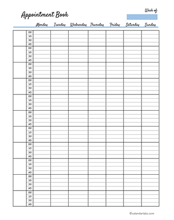 Weekly Appointment Calendar Book Printable