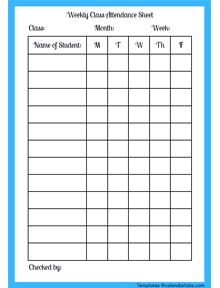 Weekly Attendance Sheet Printable