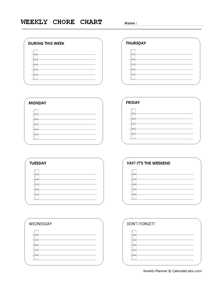 Editable Weekly Chore Planner