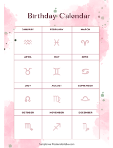 Zodic Birthday Pdf Calendar